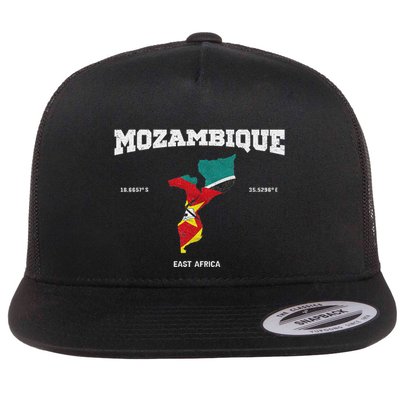 Mozambique Flag And Map Mozambique Coordinates Flat Bill Trucker Hat