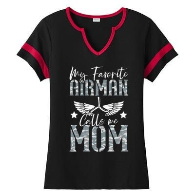 My Favorite Airman Calls Me Mom Air Force Soldier Mother Ladies Halftime Notch Neck Tee