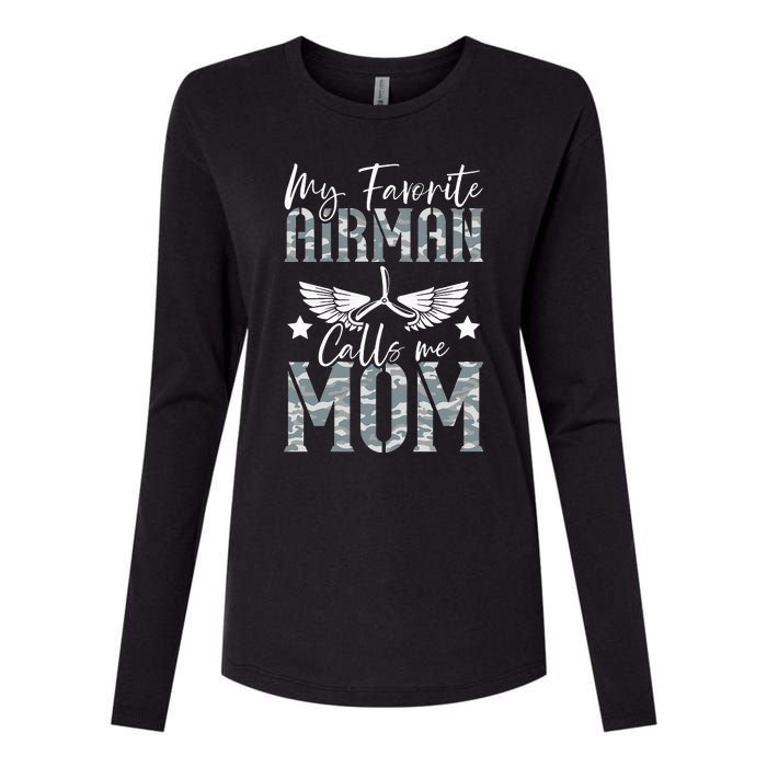 My Favorite Airman Calls Me Mom Air Force Soldier Mother Womens Cotton Relaxed Long Sleeve T-Shirt