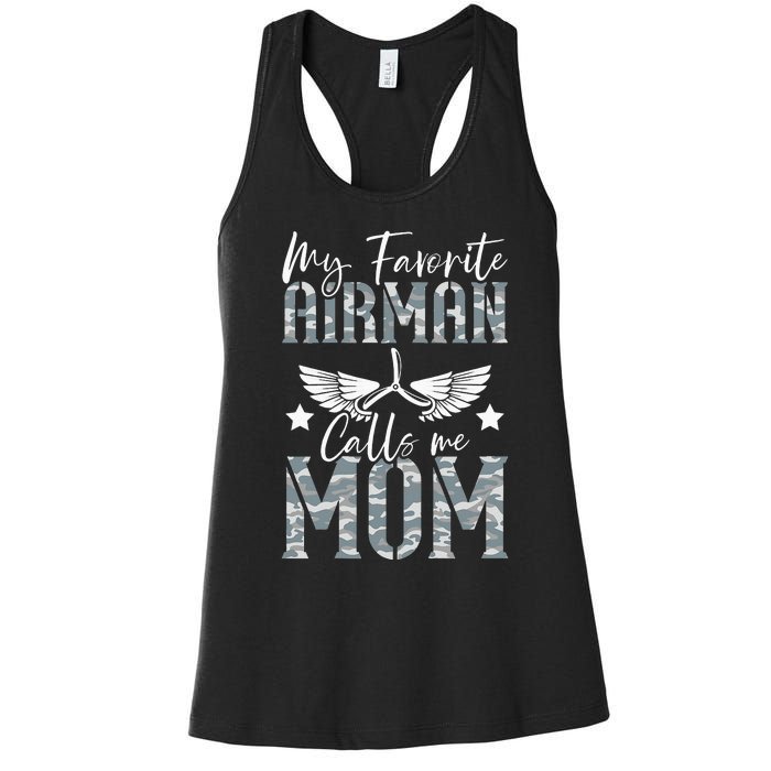 My Favorite Airman Calls Me Mom Air Force Soldier Mother Women's Racerback Tank