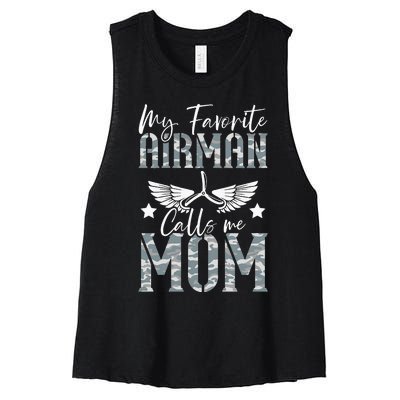 My Favorite Airman Calls Me Mom Air Force Soldier Mother Women's Racerback Cropped Tank