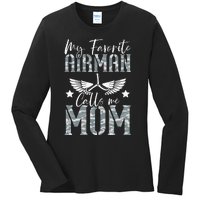 My Favorite Airman Calls Me Mom Air Force Soldier Mother Ladies Long Sleeve Shirt