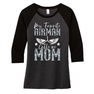 My Favorite Airman Calls Me Mom Air Force Soldier Mother Women's Tri-Blend 3/4-Sleeve Raglan Shirt