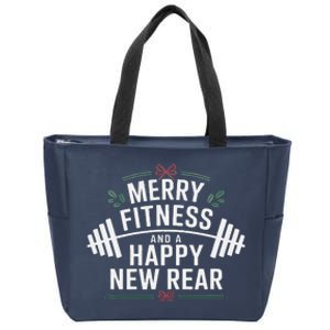 Merry Fitness And Happy New Rear Funny Gym Lover Exercise Zip Tote Bag