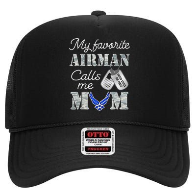 My Favorite Airman Calls Me Mom Air Force Mom High Crown Mesh Back Trucker Hat