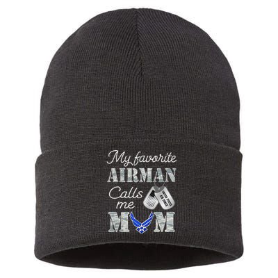 My Favorite Airman Calls Me Mom Air Force Mom Sustainable Knit Beanie