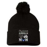 My Favorite Airman Calls Me Mom Air Force Mom Pom Pom 12in Knit Beanie