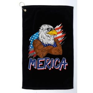 Merica Freedom American Usa Eagle Patriotic 4th Of July Funny Gift Platinum Collection Golf Towel