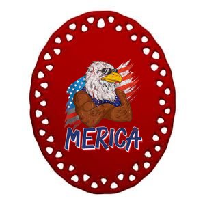 Merica Freedom American Usa Eagle Patriotic 4th Of July Funny Gift Ceramic Oval Ornament