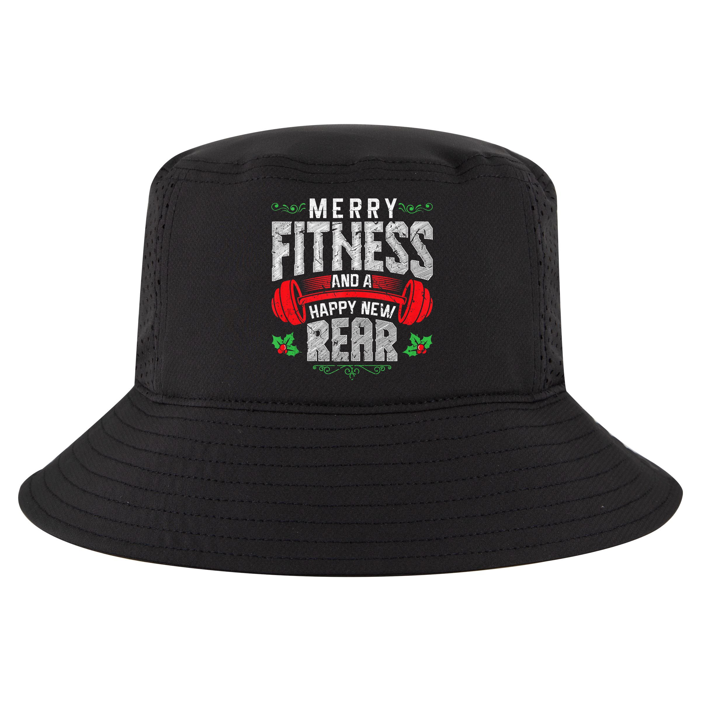 Merry Fitness And A Happy New Rear Funny Christmas Exercise Tank Top Cool Comfort Performance Bucket Hat