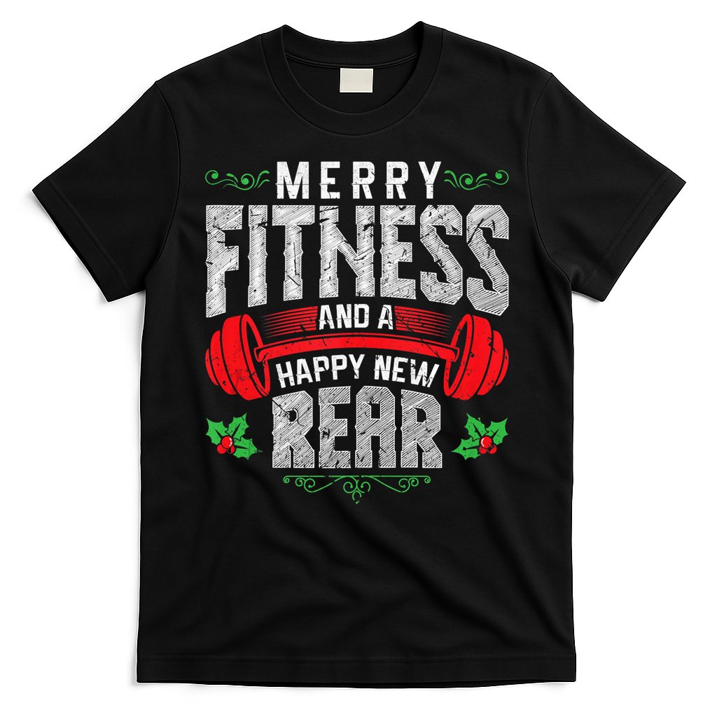 Merry Fitness And A Happy New Rear Funny Christmas Exercise Tank Top T-Shirt