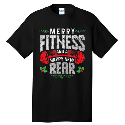 Merry Fitness And A Happy New Rear Funny Christmas Exercise Tank Top Tall T-Shirt