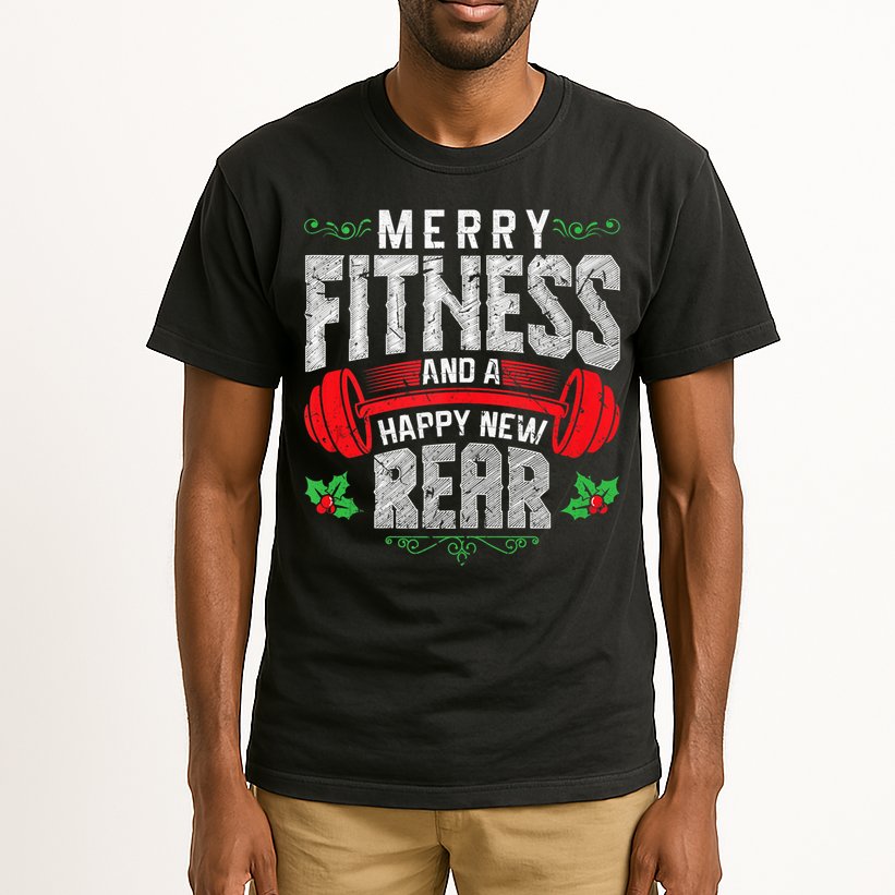 Merry Fitness And A Happy New Rear Funny Christmas Exercise Tank Top Tall T-Shirt