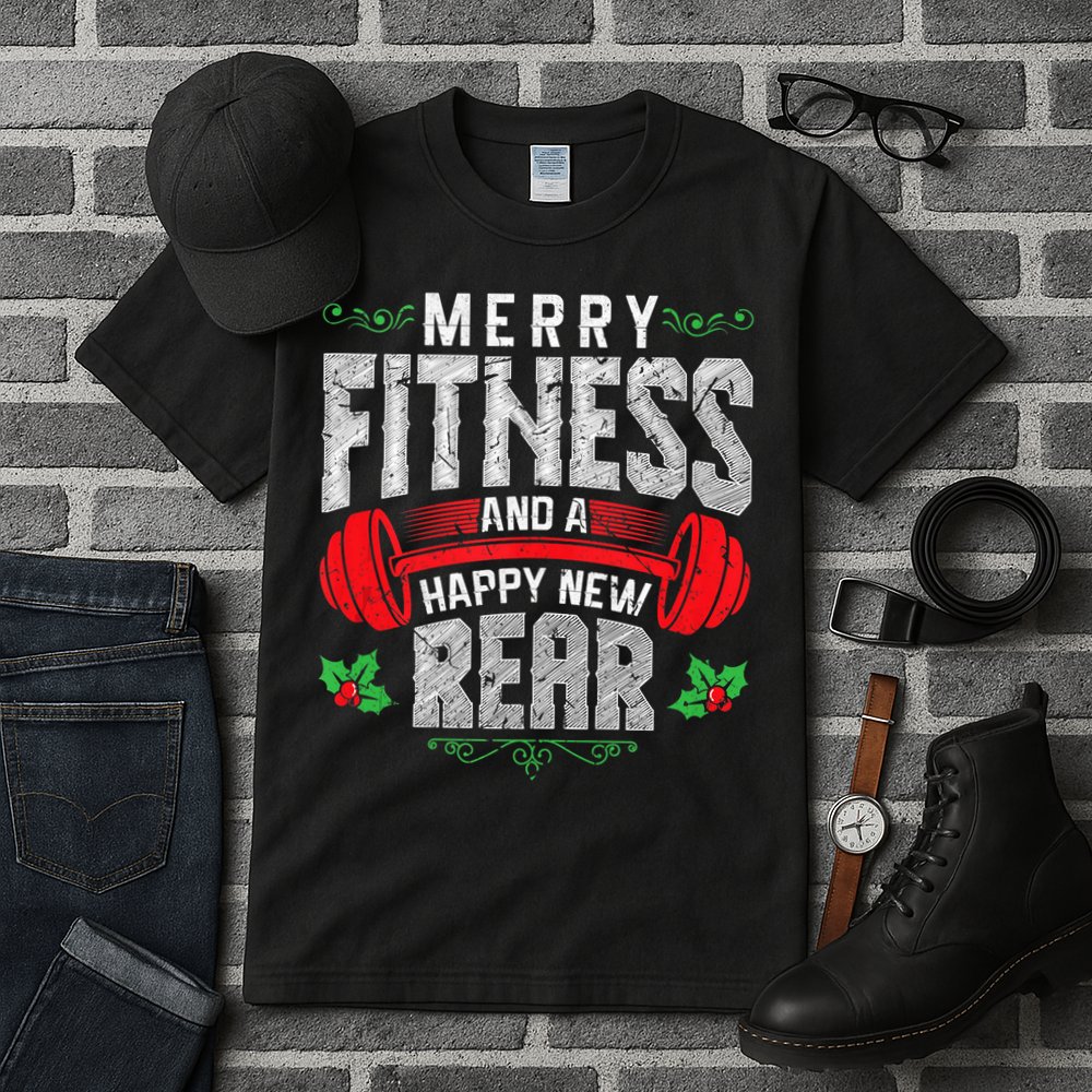 Merry Fitness And A Happy New Rear Funny Christmas Exercise Tank Top Tall T-Shirt
