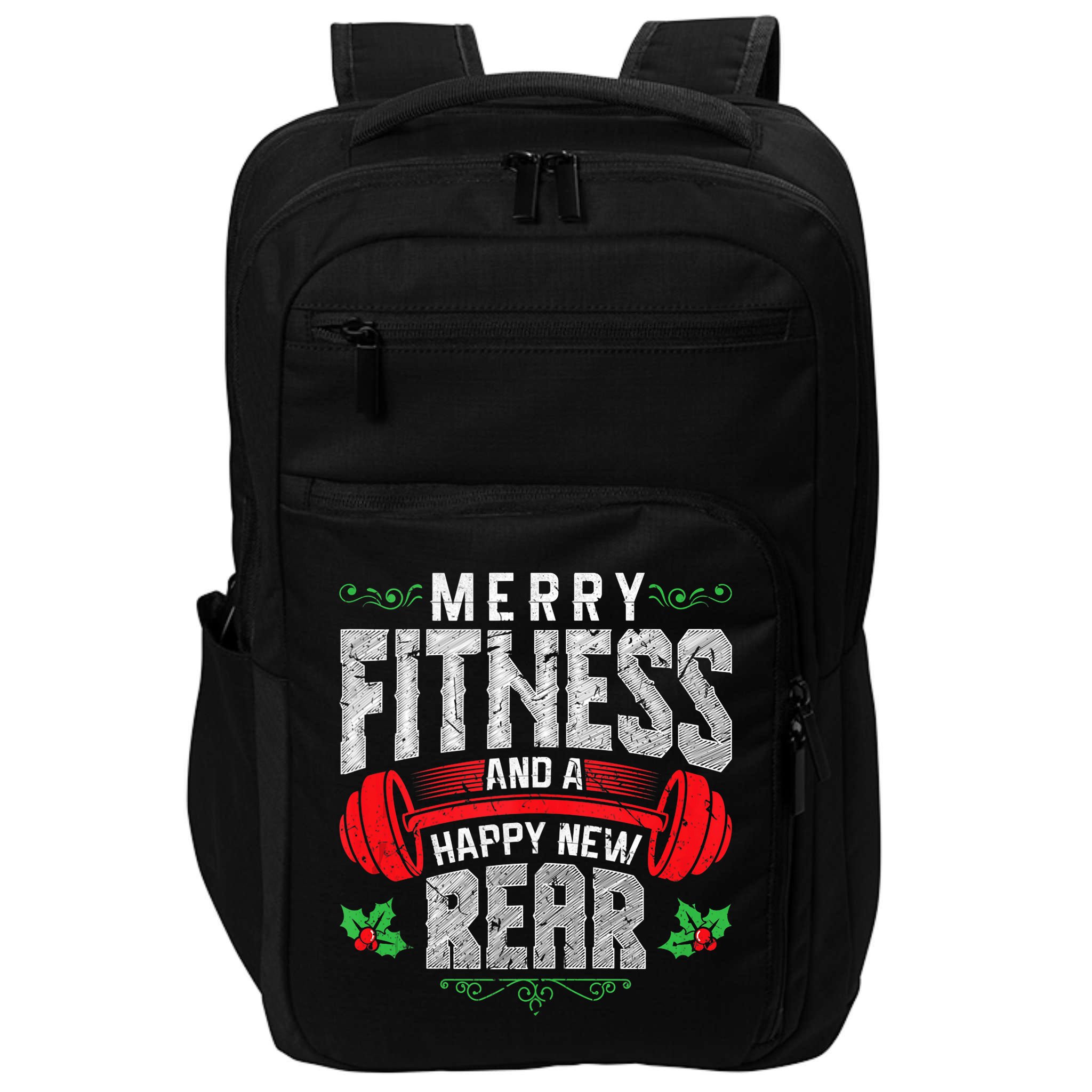 Merry Fitness And A Happy New Rear Funny Christmas Exercise Tank Top Impact Tech Backpack