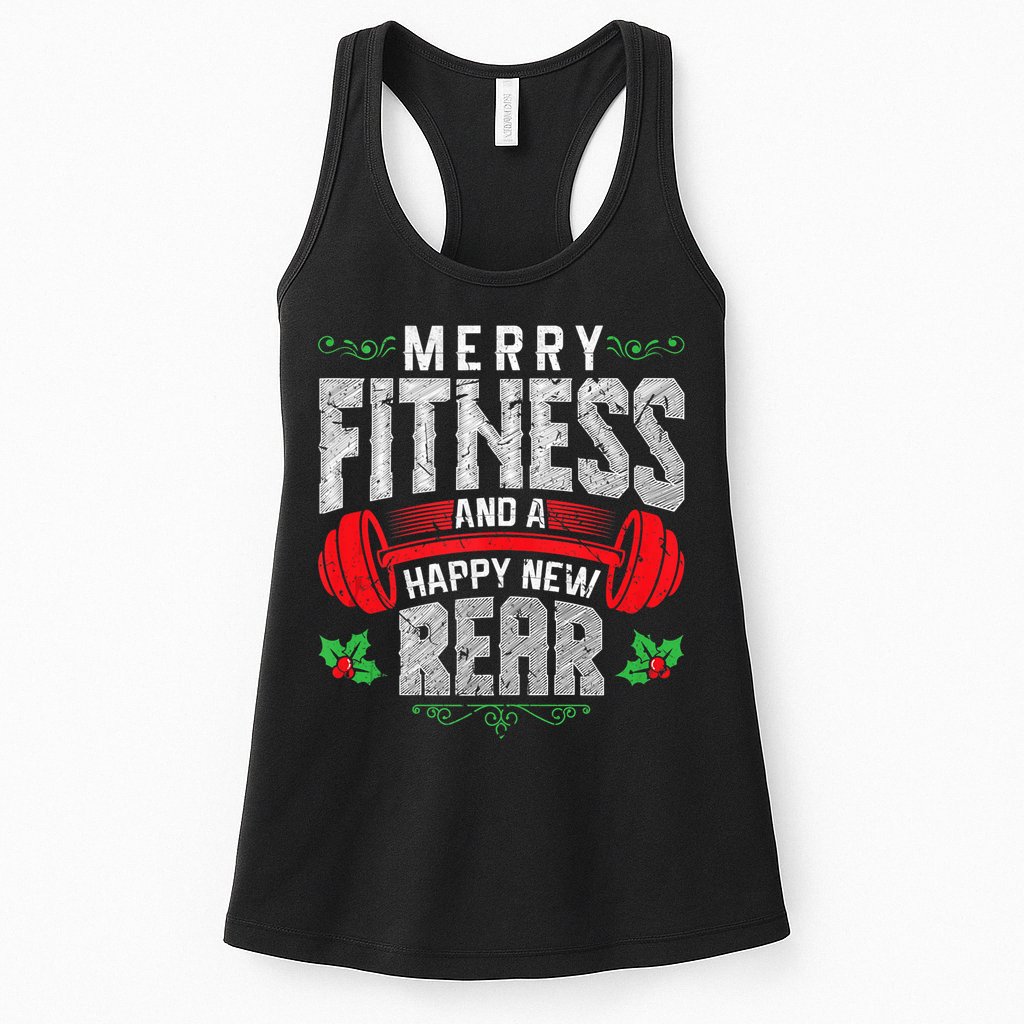 Merry Fitness And A Happy New Rear Funny Christmas Exercise Tank Top Womens Tank Top