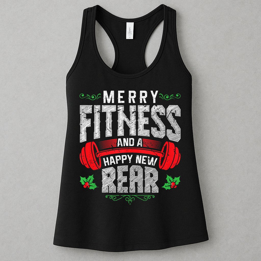 Merry Fitness And A Happy New Rear Funny Christmas Exercise Tank Top Womens Tank Top