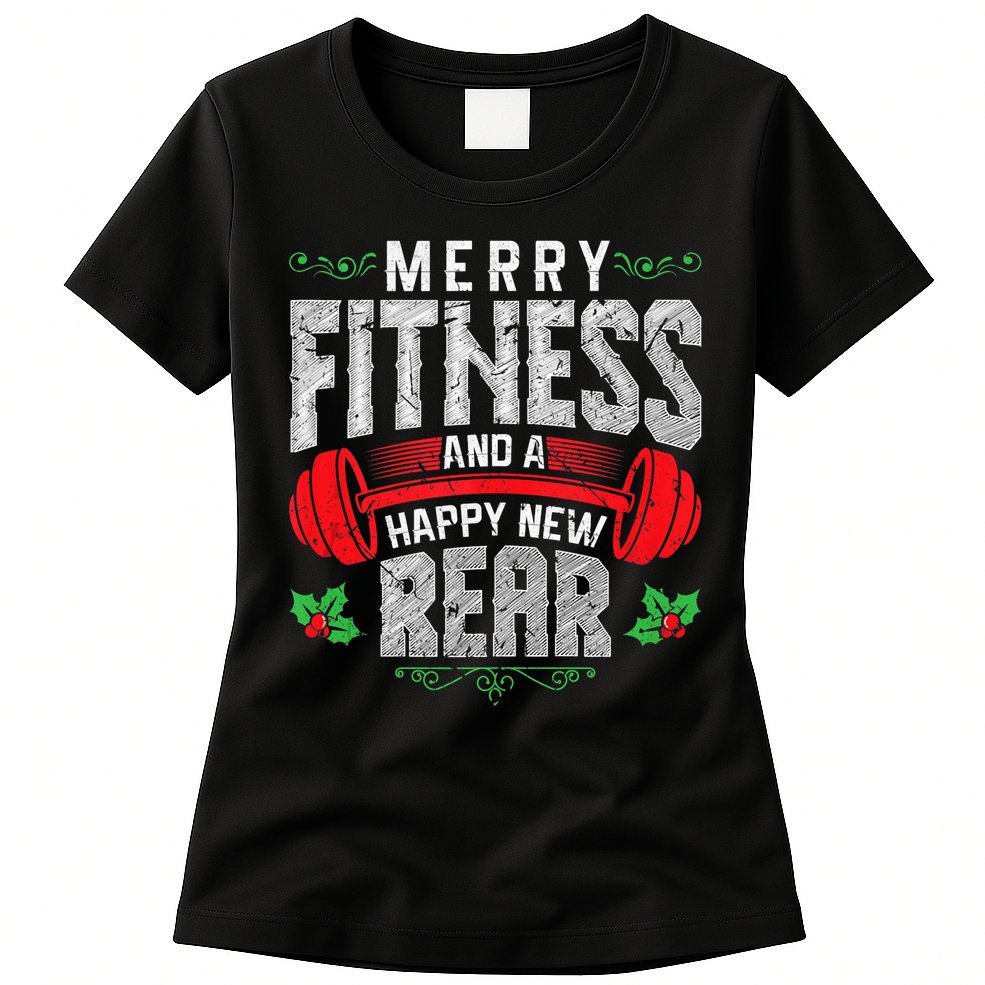 Merry Fitness And A Happy New Rear Funny Christmas Exercise Tank Top Womens T-Shirt
