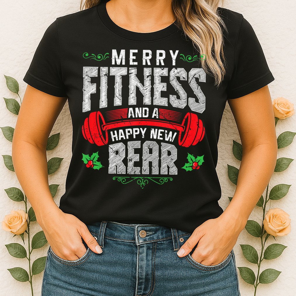Merry Fitness And A Happy New Rear Funny Christmas Exercise Tank Top Womens T-Shirt