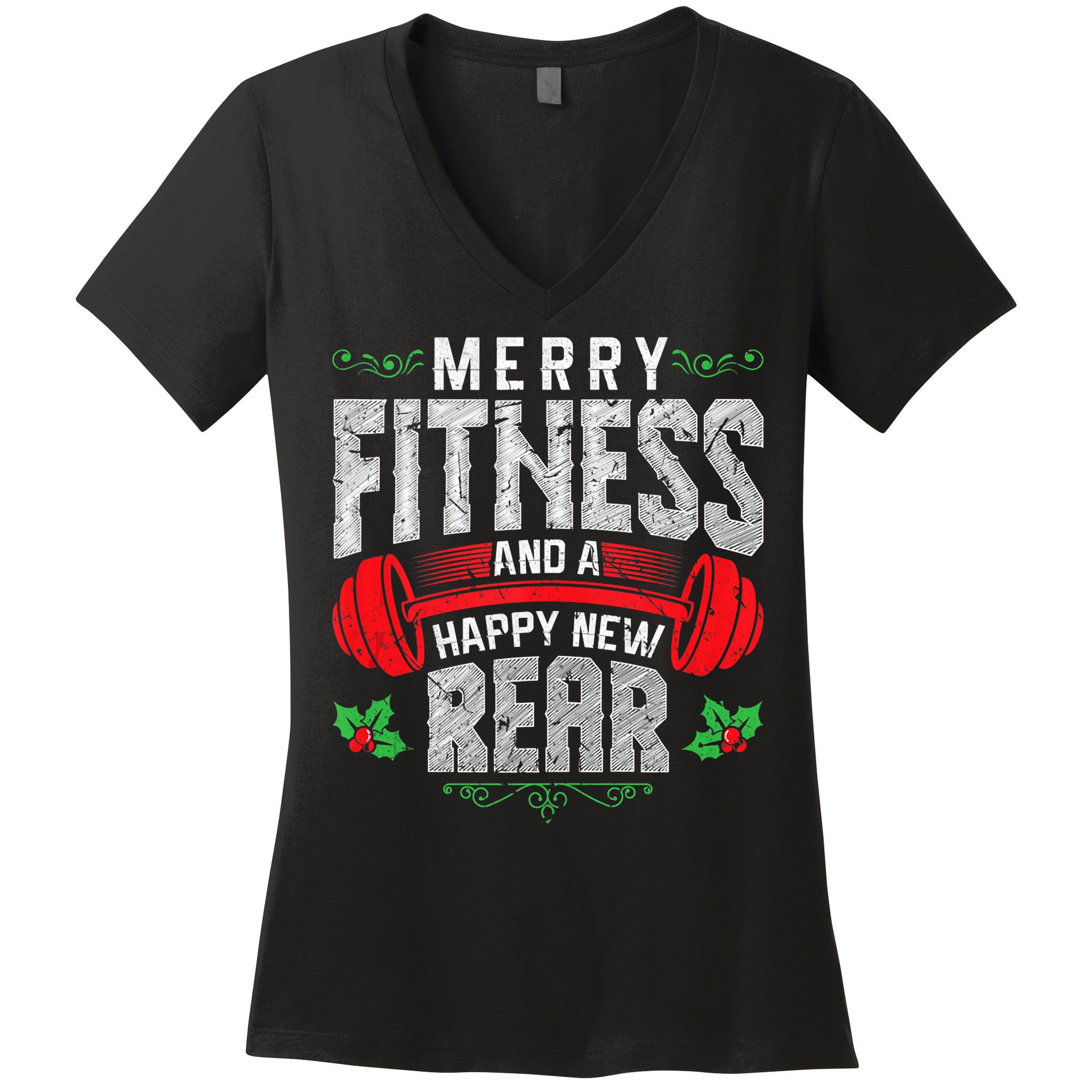 Merry Fitness And A Happy New Rear Funny Christmas Exercise Tank Top Women's V-Neck T-Shirt