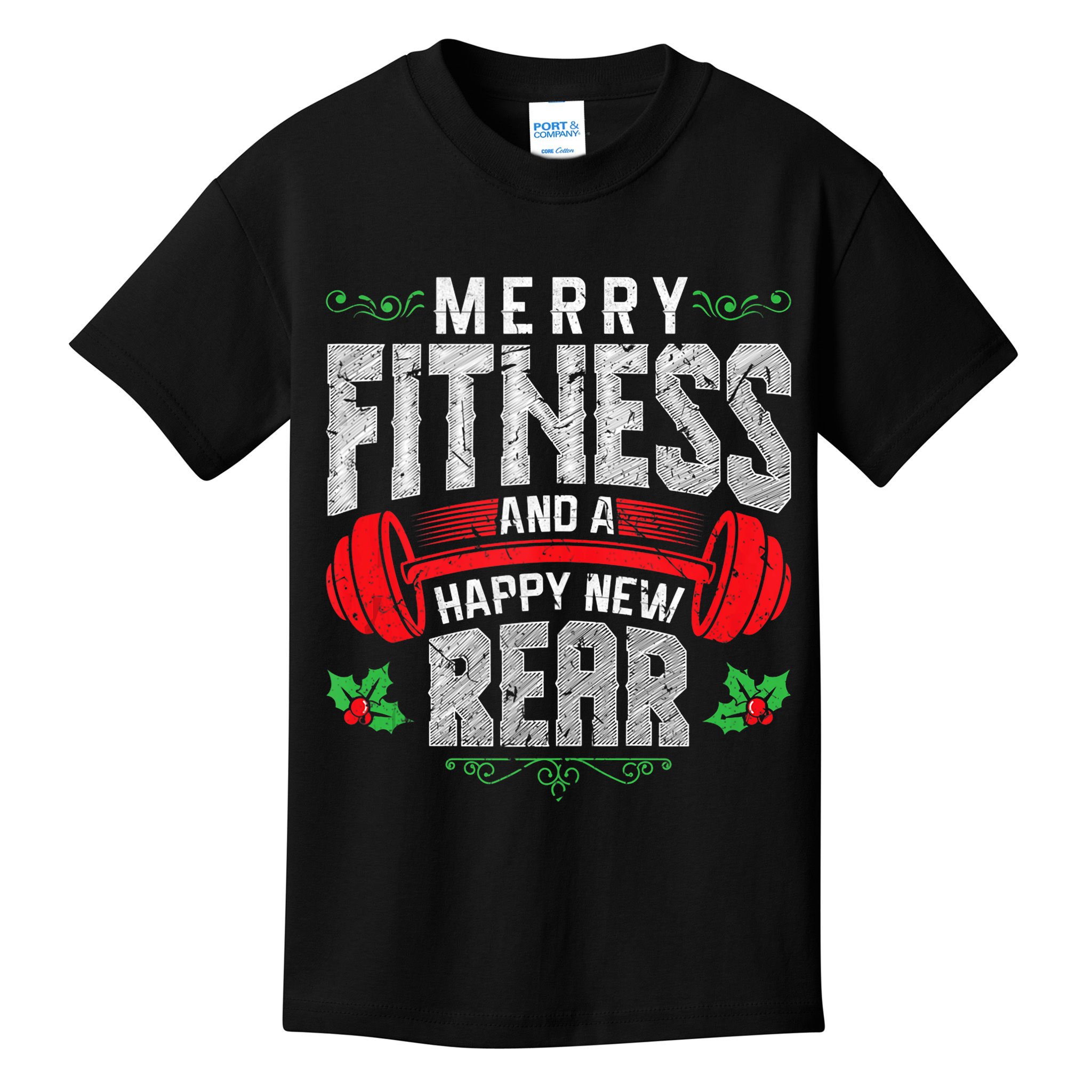 Merry Fitness And A Happy New Rear Funny Christmas Exercise Tank Top Kids T-Shirt