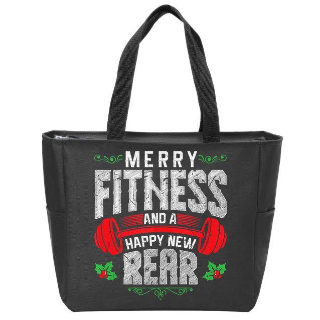 Merry Fitness And A Happy New Rear Funny Christmas Exercise Tank Top Zip Tote Bag