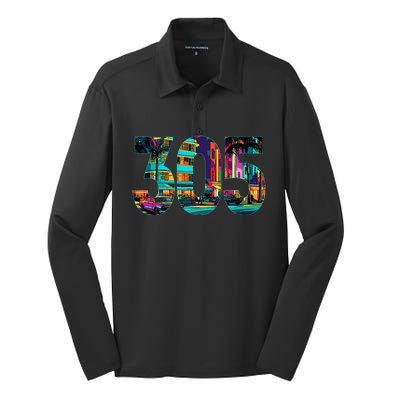 Miami Florida Area Code 305 Vintage Retro Gift Pride Silk Touch Performance Long Sleeve Polo