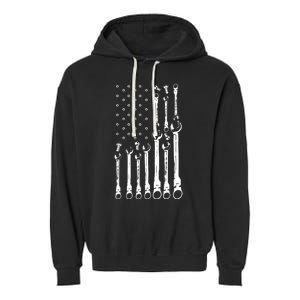 Mechanic Flag American Patriotic Flag Car Mechanic Usa Flag Garment-Dyed Fleece Hoodie