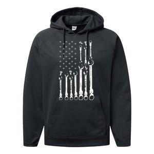 Mechanic Flag American Patriotic Flag Car Mechanic Usa Flag Performance Fleece Hoodie