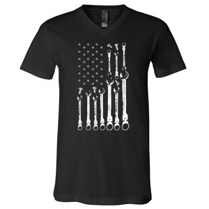 Mechanic Flag American Patriotic Flag Car Mechanic Usa Flag V-Neck T-Shirt