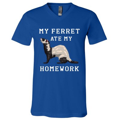 My Ferret Ate My Homework Rodent Animal European Polecat Gift V-Neck T-Shirt