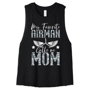 My Favorite Airman Calls Me Mom Air Force Soldier Mother Women's Racerback Cropped Tank