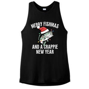 Merry Fishmas And A Crappie New Year Bass Santa Fisher Cute Gift Ladies PosiCharge Tri-Blend Wicking Tank