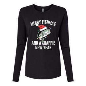 Merry Fishmas And A Crappie New Year Bass Santa Fisher Cute Gift Womens Cotton Relaxed Long Sleeve T-Shirt