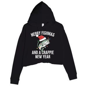 Merry Fishmas And A Crappie New Year Bass Santa Fisher Cute Gift Crop Fleece Hoodie