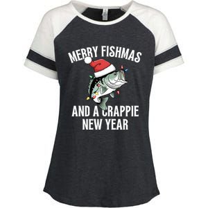 Merry Fishmas And A Crappie New Year Bass Santa Fisher Cute Gift Enza Ladies Jersey Colorblock Tee