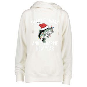 Merry Fishmas And A Crappie New Year Bass Santa Fisher Cute Gift Womens Funnel Neck Pullover Hood