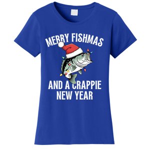 Merry Fishmas And A Crappie New Year Bass Santa Fisher Cute Gift Women's T-Shirt