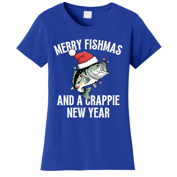 Merry Fishmas And A Crappie New Year Bass Santa Fisher Cute Gift Women's T-Shirt