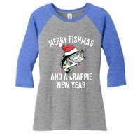 Merry Fishmas And A Crappie New Year Bass Santa Fisher Cute Gift Women's Tri-Blend 3/4-Sleeve Raglan Shirt