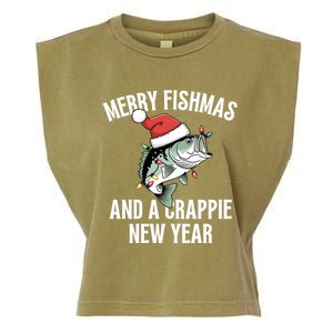 Merry Fishmas And A Crappie New Year Bass Santa Fisher Cute Gift Garment-Dyed Women's Muscle Tee