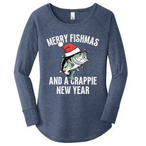 Merry Fishmas And A Crappie New Year Bass Santa Fisher Cute Gift Women's Perfect Tri Tunic Long Sleeve Shirt