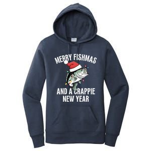 Merry Fishmas And A Crappie New Year Bass Santa Fisher Cute Gift Women's Pullover Hoodie