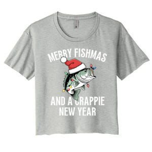 Merry Fishmas And A Crappie New Year Bass Santa Fisher Cute Gift Women's Crop Top Tee