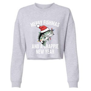 Merry Fishmas And A Crappie New Year Bass Santa Fisher Cute Gift Cropped Pullover Crew