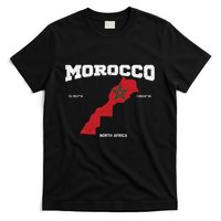Morocco Flag And Map Moroccan Coordinates T-Shirt