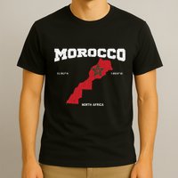 Morocco Flag And Map Moroccan Coordinates T-Shirt