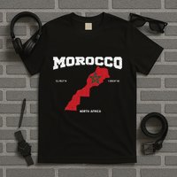Morocco Flag And Map Moroccan Coordinates T-Shirt