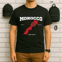 Morocco Flag And Map Moroccan Coordinates T-Shirt