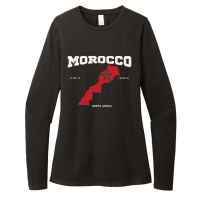 Morocco Flag And Map Moroccan Coordinates Womens CVC Long Sleeve Shirt